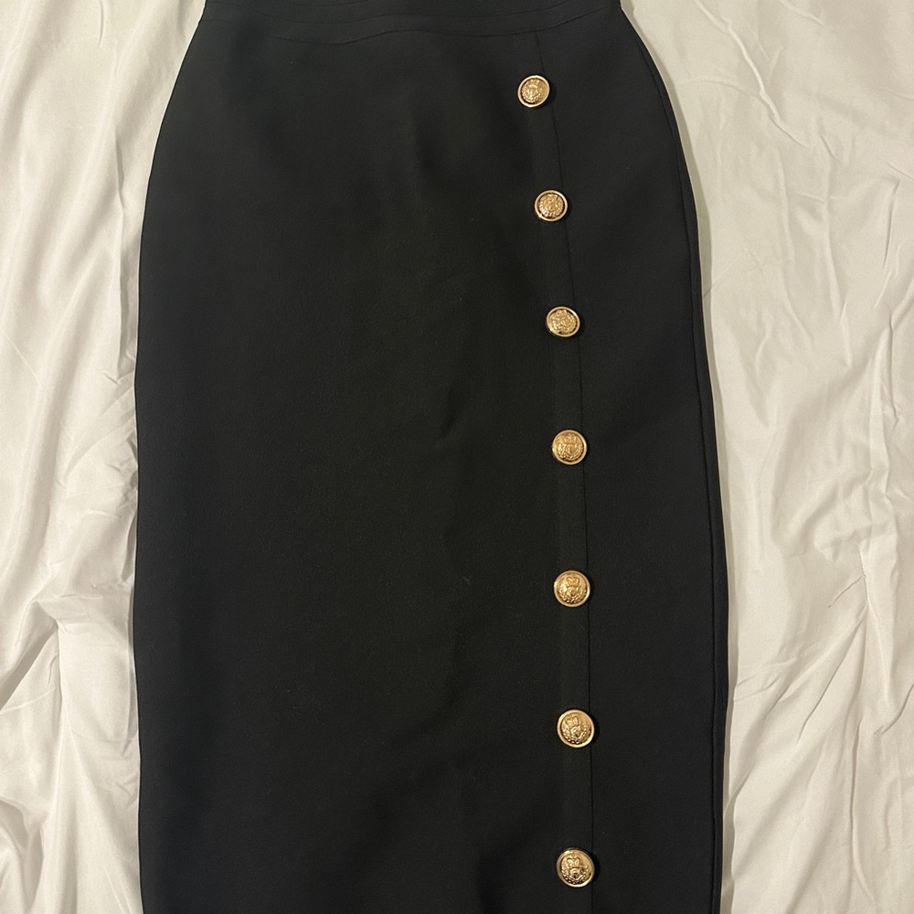 Elegant Black Skirt with Gold Button Accents